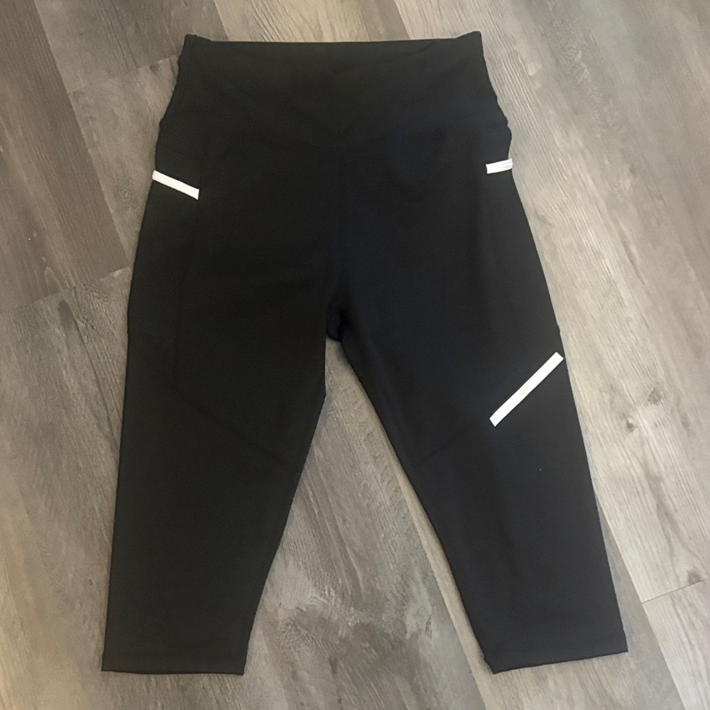 SHEIN Black Leggings with White Stripes